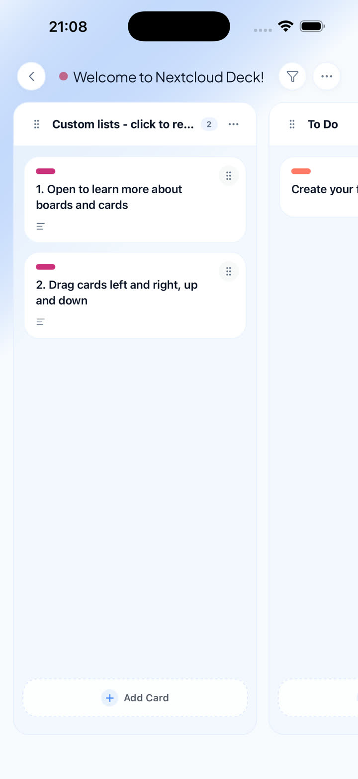 Vue iPhone Deckloud pour Nextcloud Deck